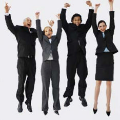 The photo shows a group of job seeker jumping for joy because they love their jobs.